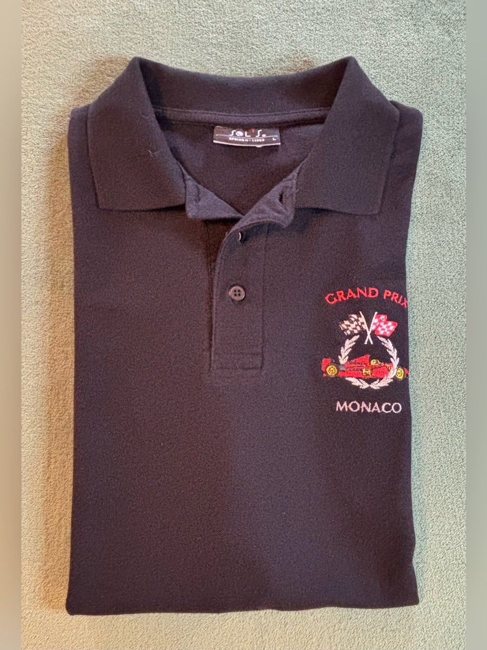 SOL’s Monaco Formula One Black Cotton Polo Shirt, Size: L. (6431)